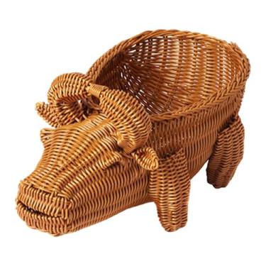 Imagem de Baoblaze Cesta de frutas trançada, organizador de pão, porta-vegetais reutilizável, utensílio para servir alimentos em imitação de rattan, ideal para chás da, em Forma de Vaca