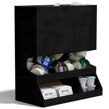 Imagem de AITEE Suporte de cápsulas de café de acrílico preto moderno, organizador de 3 compartimentos para copos de 30 K, design elegante à prova de manchas, rack de bancada para cozinha, sala de descanso