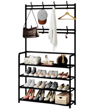 Imagem de Sapateira Organizador com Cabideiro de Chão e 4 Prateleiras Arara Multiuso Vertical para Roupas, Bolsas e Sapatos