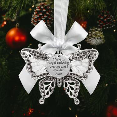 Imagem de Enfeite memorial de borboleta – Decoração de árvore de Natal para a perda do ente querido, lembrança de prata gravada em memória de presentes de simpatia (tia)