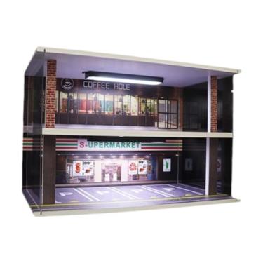 Imagem de MERIGLARE Vitrine de modelo de veículo, 1/32, 2 camadas, com luzes led, vitrine de garagem, cenário, diorama para colecionadores de modelos, carros de brinquedo