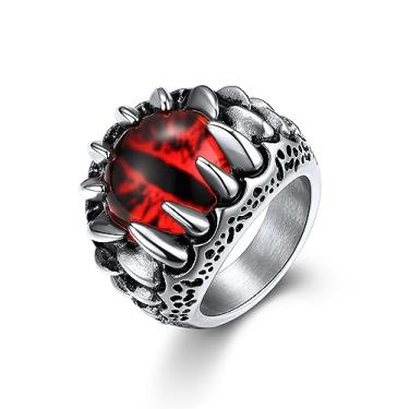 Imagem de Anel masculino com olhos do diabo do inferno dentes motociclista banhado a ouro 14 k/prata/preto vintage punk rock vermelho joia tamanho 7-14, 08, Aço inoxidável, Sem pedra preciosa