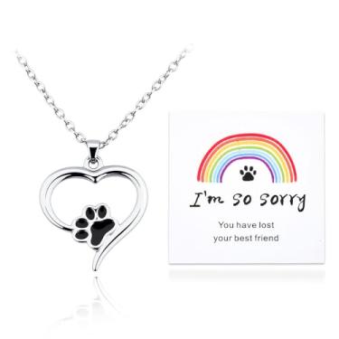 Imagem de YangQian Presente de simpatia para dono de animal de estimação, presente de memória para cães, gatos, luto, colar com estampa de pata, presente de perda de cachorro e gato, Zinco, Sem Pedra Preciosa