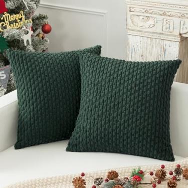Imagem de Kevin Textile Conjunto de 2 fronhas decorativas listradas de veludo cotelê boho decoração de casa capas de almofada para sofá cama sala de estar 61 x 61 cm, verde exército