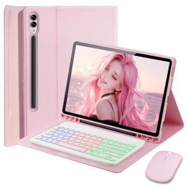 Imagem de Capa com teclado para Samsung Galaxy Tab S10 Ultra/S9 Ultra/S8 Ultra 37.1 cm - Teclado magnético destacável retroiluminado com mudança de arco-íris de 7 cores com suporte para caneta S com mouse