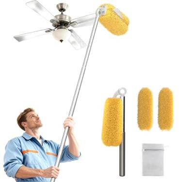 Imagem de EHOMGUI Espanador de cabo longo com 2 cabeças de substituição, kit de limpeza lavável com saco de malha de lavanderia, espanador de teia de aranha, ferramenta extensível de poeira para casa e