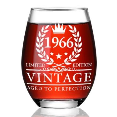 Imagem de Ymzkpoa Presentes de aniversário de 59 anos para mulheres, mãe, esposa, amigos, colega de trabalho, irmã, funcionária, taça de vinho vintage 1966 sem haste, decorações de festa de aniversário de 1966