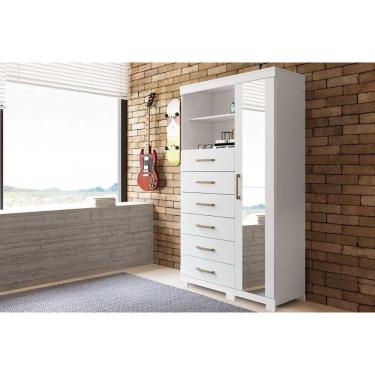 Imagem de Cômoda Casal Marabá 1.6 1 Porta + 2 Nichos E 6 Gavetas C/ Espelho E Pés Branco - Santos Andirá