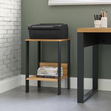 Imagem de Mesinha Lateral 40cm Estilo Industrial F14 Pradel Móveis, Freijó/Preto