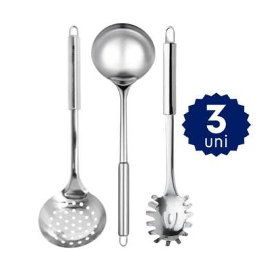 Imagem de Jogo de Utensílios Inox Concha Colher Escumadeira Garfo Trinchante Peg