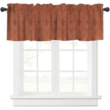 Imagem de VUMIVI Cortinas Western Boho com motivo de caveira de touro, padrões astecas geométricos, tratamentos de janela de linho envelhecido para cozinha, sala de jantar, café, 137 x 45 cm