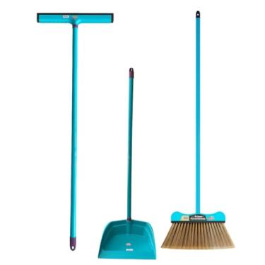Imagem de Kit Rodo 40 cm + Vassoura Porcelanato Prime + Pá Longa 89 cm (Todos com Cabo) - Kit Limpeza Completo Cabo de 1,20m
