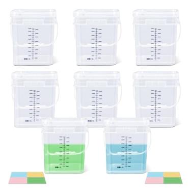 Imagem de UMETASS Pacote com 8 Baldes de plástico de 3,5 litros com alça e tampa, recipientes de armazenamento de alimentos, balde multiuso para pintura multiuso, arte aquática, projetos de artesanato