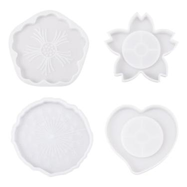 Imagem de Kissitty Kit de fabricação de moldes de silicone para joias de 4 peças, moldes de silicone de coração de flor branca para resina, molde de fundição de resina epóxi, moldes de silicone fofos para