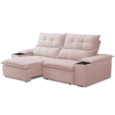 Imagem de Sofá Retrátil Reclinável Living 210cm ártico F04 Veludo Rosê