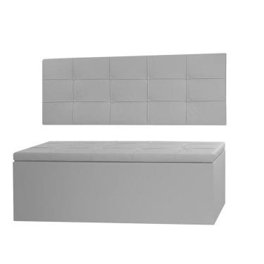 Imagem de Cabeceira Painel E Calçadeira Baú Casal Queen 1,60m Roma Material Sintético Cinza Dal Poz Estofados