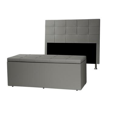 Imagem de Kit Cabeceira E Calçadeira Baú Casal 1,40m Roma Material Sintético Cinza Dal Poz Estofados