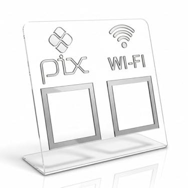 Imagem de Placa Pix Display Acrílico Mesa Balcão Pix e Wifi Expositor Qr Code(Crsital com Prata)