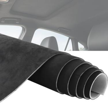 Imagem de Tecido de camurça preta 243,8 cm x 152,4 cm com forro de espuma de 3,5 mm – Material de forro de teto automotivo para carro, caminhão, SUV, RV, barco, painéis de porta, forro de teto – dobrado para