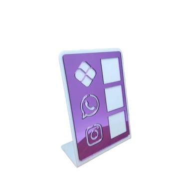 Imagem de Placa Pix Display em Plastico PS Mesa Balcão PIX Zap Instagram Interativo (ECONÔMICO)(Branco & Roxo)