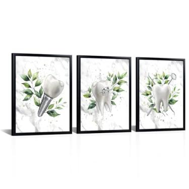 Imagem de Kalormore Arte de parede com moldura preta, 3 peças, decoração de escritório dental, estética de dentes, impressões de arte de parede para dentista, assistente dentário, escritório