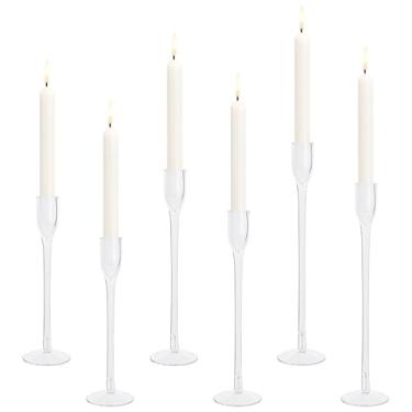 Imagem de Conjunto de 6 castiçais de vidro para decoração de mesa de casamento, castiçais votivos para festas, jantares, decorações de Natal (diâmetro da boca do copo 2,5 cm)