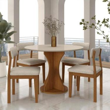 Imagem de Mesa Redonda Cosença Com 4 Cadeiras Estofadas Fre/off/s.bege - M.a - A