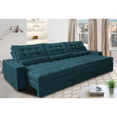 Imagem de Sofá Retrátil E Reclinável Com Molas Ensacadas Cama Inbox Gold 3,82m Tecido Suede Velusoft Petróleo