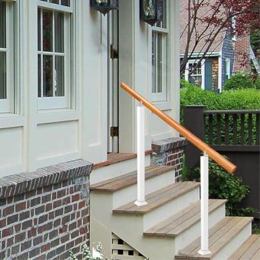 Imagem de Corrimão De Escada Externo Ajustável - Corrimão De Segurança De Madeira Antiderrapante Para 1 A 3 Etapas Kit De Instalação Completo Para Concreto, Madeira Ou Tijolo, Bianco, H:95cm-L:60cm