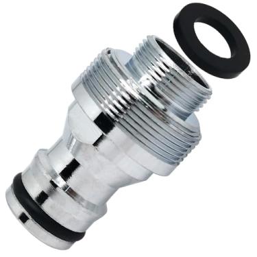 Imagem de 1 kit adaptador de conector rápido de torneira de latão, rosca macho de 16 mm x conector de passo de 1 mm, adaptador universal de torneira para máquina de lavar e lavadora de pressão (prata)