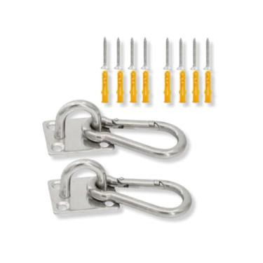 Imagem de Gancho de Teto Reforçado em Aço Inox SS304 para Saco de Pancada, TRX, Pilates Aéreo | Corda Naval e Acessórios Suspensos | Suporta Até 200 kg | Kit Completo com Parafusos e Mosquetões