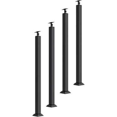 Imagem de 2 4 6 8 10 Pc Postes De Balaústre De Metal Preto, 28 36 44 50 58 Polegadas De Altura Sistema De Corrimão De Escada Para Interior Exterior Deck Varanda Escada Montagem, 4pc, H 142cm/55.9in