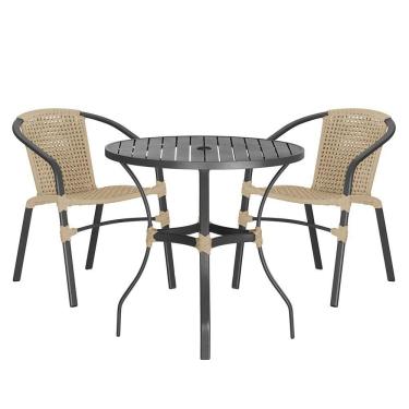 Imagem de 02 Cadeiras Floripa E Mesa Roma 80cm Preta Trama Original Rami