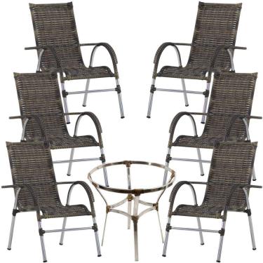 Imagem de 6 Cadeiras Alumínio E Mesa S/tampo Varanda Jardim Piscina Cappuccino