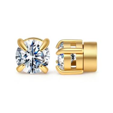Imagem de WORFAJEW Brincos magnéticos masculinos Moissanite, aço inoxidável, banhado a ouro 14K, não perfurante, prendedor de orelha, hipoalergênico, VVS1, falso, masculino, 1,6 quilate, Aço inoxidável