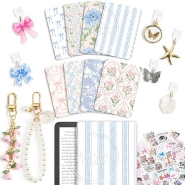 Imagem de KACIOLA STUDIO Conjunto de 12 peças de inserções de cartolina para e-reader, 6 pingentes tipo C e 2 correntes com 50 adesivos para e-reader, 17,5 x 12,2 cm, tema floral para papel branco 11/12