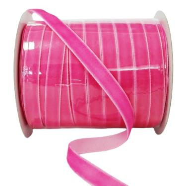 Imagem de Abbaoww Fita de veludo vermelha de 1,5 m de 1,9 cm, fita de veludo de face única para decoração de guirlanda de Natal, embrulho de presente, projeto faça você mesmo (rosa choque, 1,5 cm)