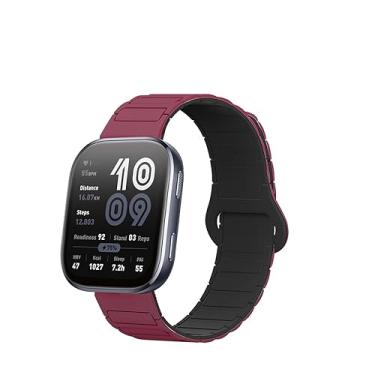 Imagem de KONXISA Pulseira de relógio para relógio Amazfit Bip 6, pulseira de substituição de silicone macio de liberação rápida, pulseira magnética, pulseira para smartwatch, vermelho preto