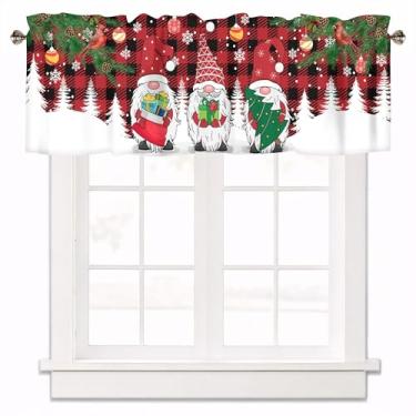 Imagem de XYTIDUKEJI Sanefas de gnomo de Natal para janelas, cortina de cozinha festiva vermelha, bolso para varão com filtro de luz para banheiro, casa de fazenda, sala de estar sobre a pia, decoração de café