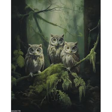 Imagem de WUIVCTR Pintura por números, coruja-da-floresta musgo, artesanato adulto pintura por números, artesanato para decoração de casa (sem moldura, 40,6 x 50,8 cm)