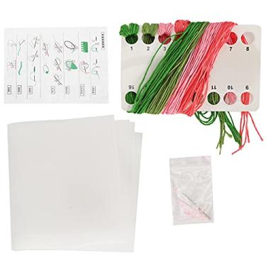 Imagem de Conjunto de pontos cruzados Kit de bordado de hortênsias em tela de algodão com agulhas de costura, miçangas e pano transparente para iniciantes e amantes de artesanato