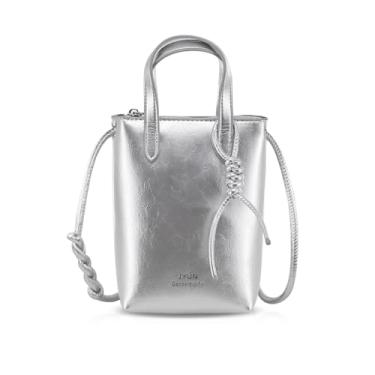 Imagem de Andiker Bolsas transversais para mulheres, bolsa feminina reflexiva de poliuretano com alça de ombro ajustável para uso diário, Prata, Moderno