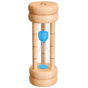 Imagem de Temporizador de areia de 5 minutos, ampulheta de madeira, temporizador de ampulheta de madeira azul, temporizador decorativo para sala de aula, escritório, culinária, assar, jogos, decoração de mesa e