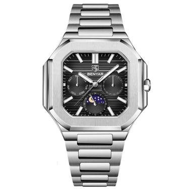 Imagem de Relógio masculino quadrado em aço inoxidável multifuncional design esportivo