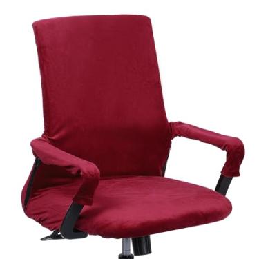 Imagem de PATIKIL Capa para cadeira de escritório, 99 cm, capa para cadeira de mesa, extensível, universal, para computador, capa para apoio de braço, zíper para cadeiras de escritório, assento de mesa, bordô