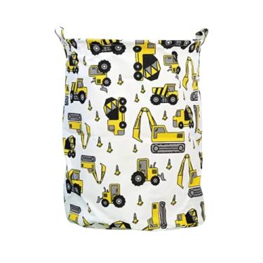 Imagem de Cesto Organizador Infantil Dobrável, Design de Menina, Rosa e Cinza, Grande, com Laço Decorativo, para Roupas e Brinquedos (Trator)