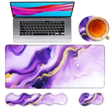 Imagem de TOEMZTFT Mouse pad grande e descanso de pulso para teclado, tapete de mesa para teclado e mouse, mouse pad grande para jogos 4 em 1 com suporte de pulso, tapete de mesa para jogos de estudo de