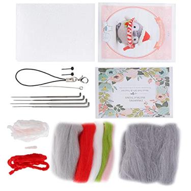 Imagem de ZJchao Kit de Feltro de Agulha Suprimentos de Feltro de lã Boneca de Pelúcia de Animal Fofo DIY Fazendo Material para Iniciantes Decoração de Casa Crianças (112# Chapéu de Papai Noel Energético)