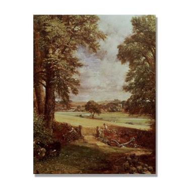 Imagem de NHLDZYH Arte em tela de paisagem estilo Constable, (O campo de milho), pintura romântica do campo inglês, decoração de parede texturizada com pincelada pesada. Apenas tela 30x40cm-11,8x15,7 pol
