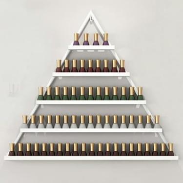 Imagem de Prateleiras de armazenamento de esmalte de parede para armazenamento de perfume, prateleiras organizadoras de perfume, suporte de metal para esmalte de unha triangular, prateleira de vitrine de óleo